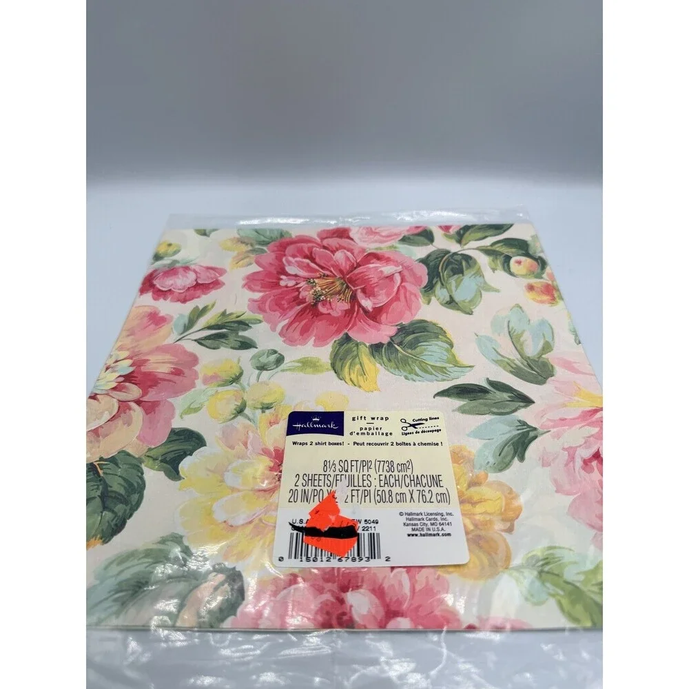 Vintage Hallmark Floral Peony Rose Gift Wrapping Paper 2 Sheets 20